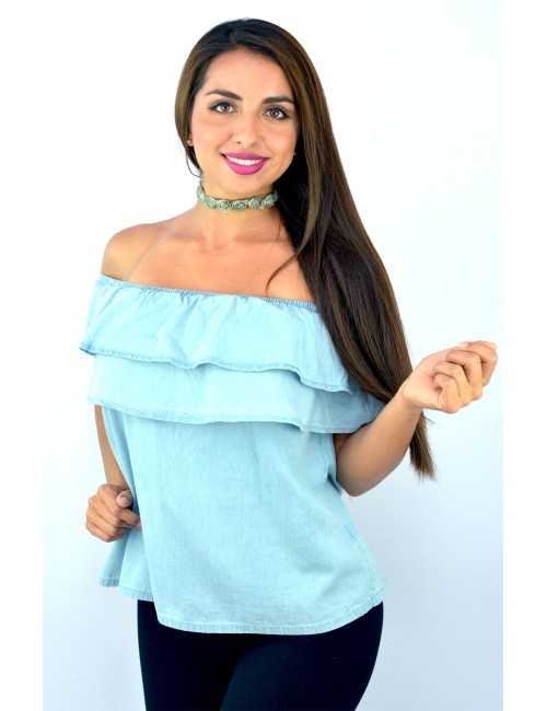 Blusa campesina 2024 de mezclilla