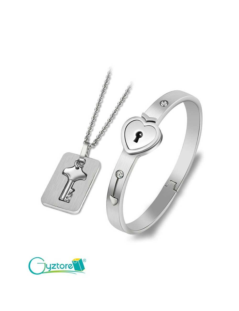 PULSERA DE MUJER EN ACERO INOXIDABLE CON LLAVE Y CORAZÓN